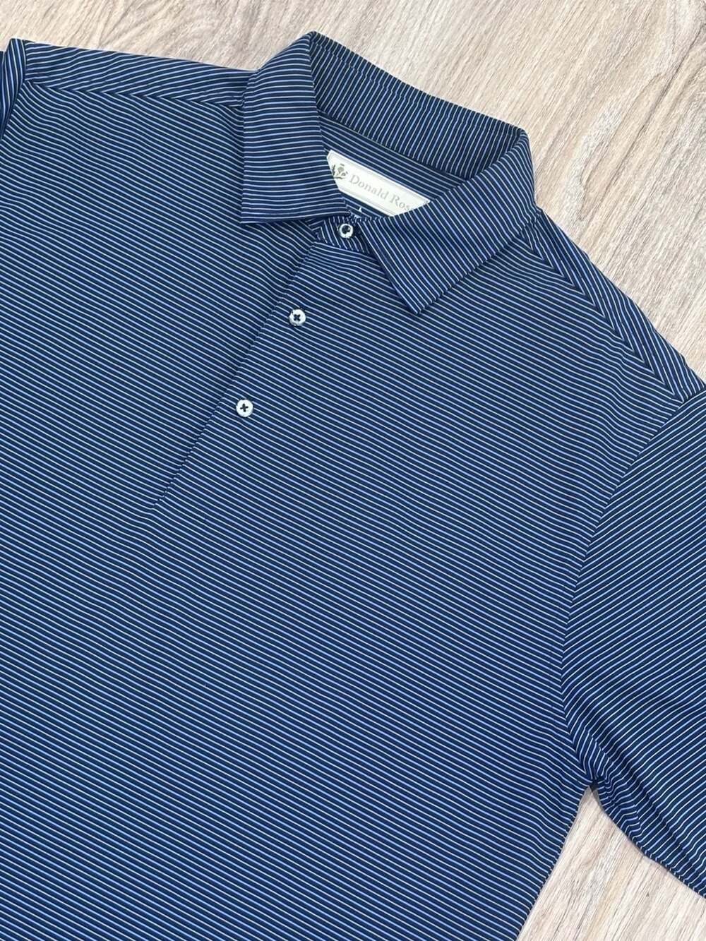 Donald Ross Striped Performance Golf Polo Size L Navy Blue 1923 Embroidered